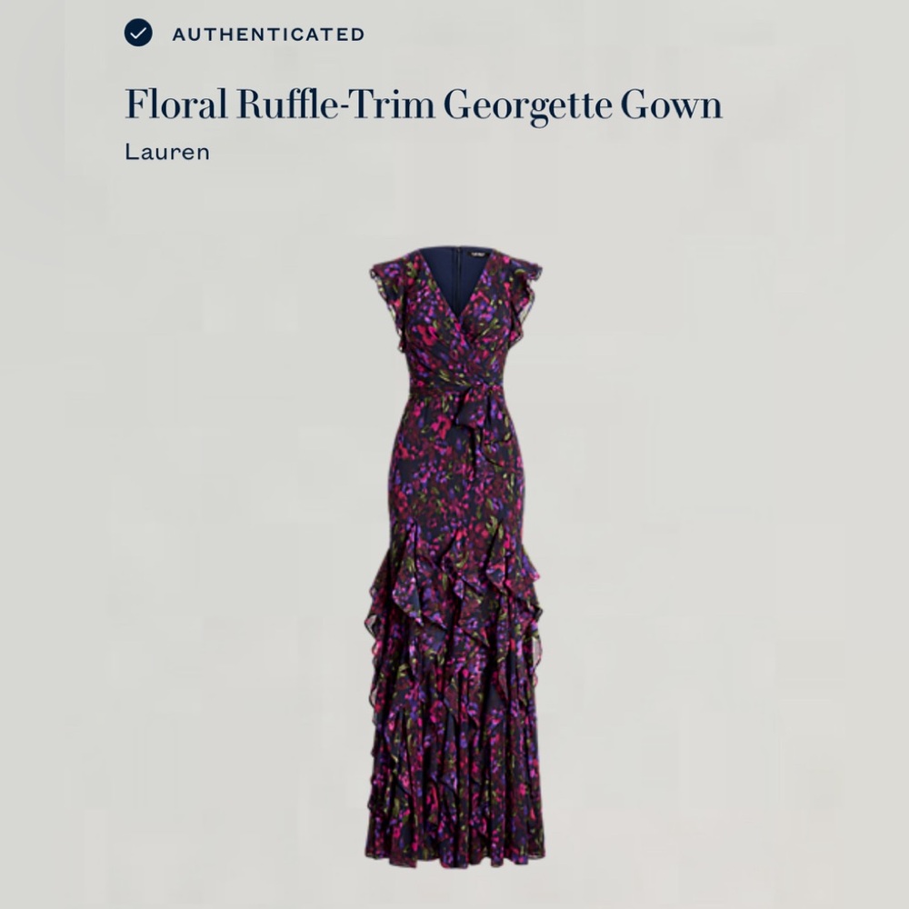 Floral ruffle-trimmed Georgette gown dress